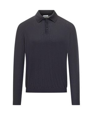 Malo Basic Wool Polo Shirt With Short Sleeves - Blue