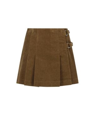 Golden Goose Corduroy Pleated Mini Skirt With Buckle Detail - Natural