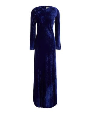 Semicouture Long Sleeve Long Velvet Dress With Round Neck For - Blue