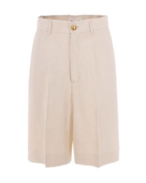 P.A.R.O.S.H. Cream Linen Bermuda Shorts - White