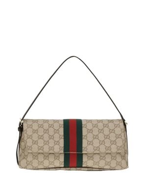Gucci Gg Coated Canvas Shoulder Bag With Adjustable Leather Strap, 13 Cm X 31 Cm X 11.5 Cm - Metallic