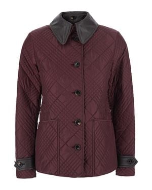 Burberry Quilted Tech Jacket With Removable Leather Collar And Check Stitching - Purple