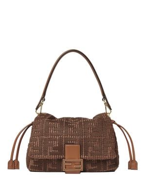 Fendi Stylish Mini Woven Raffia-Effect Bag - Brown