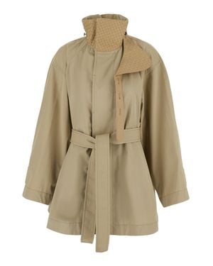 Bottega Veneta Light Cotton Short Trench Jacket With Statement Collar - Natural