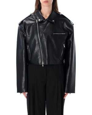 Frankie Shop Cropped Faux Leather Biker Jacket - Black