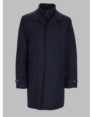 Fay Stand Collar Zip-Front Coat - Blue