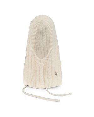Moncler Cable Knit And Ribbed Knit Hat With Logo Patch - White