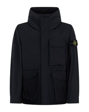 Stone Island Windbreaker With High Collar - Black