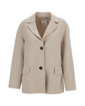 Max Mara Hand-Sewn Double-Drap Pure Wool Jacket With Small Lapel Collar And Horn Button Closure - Natural