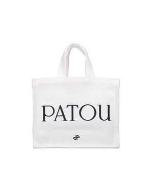 Patou Cotton Tote Bag With Ornamental Detail - White