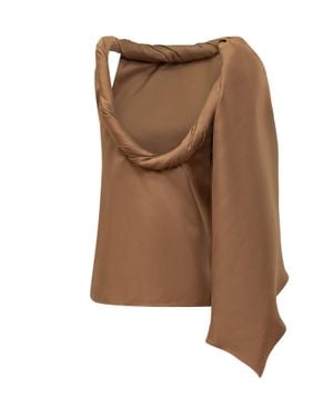 Loulou de Saison Silk Draped Neck Top - Brown