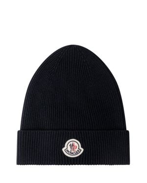 Moncler Ribbed Beanie With Folded Cuff And Front Logo Patch - Blue