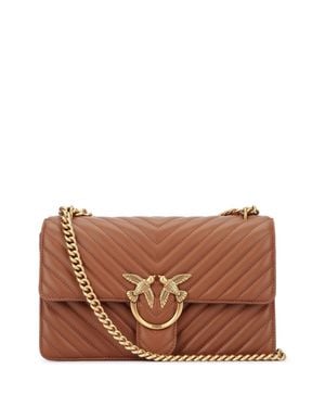 Pinko Love One Classic Leather Handbag - Brown