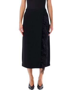 Alberta Ferretti Feather-Trimmed Midi Skirt - Black