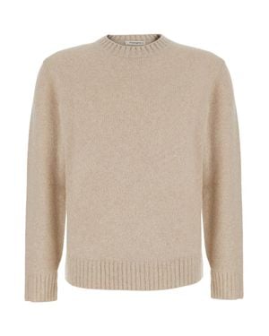 Kangra Crewneck Sweater With Ribbed Wool-Blend Details - Natural