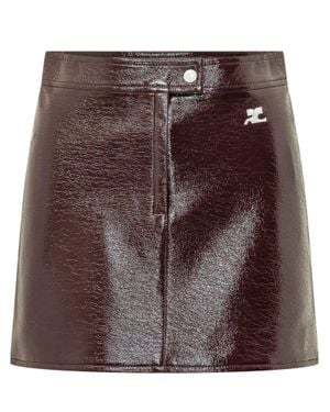 Courreges High-Shine Logo Mini Skirt - Brown