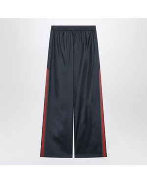Gucci Technical Silk Poplin Side Web Stripe Pants - Blue
