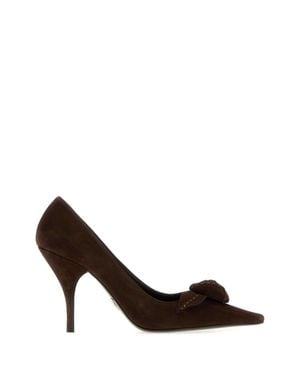 Prada Suede Pumps With 10 Cm Block Heel - Brown