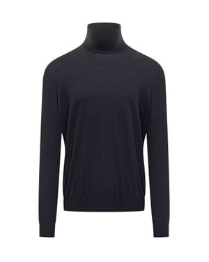 Malo Lightweight Wool Long Sleeve Turtleneck Sweater - Blue
