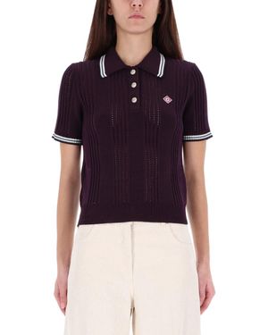 CASABLANCA Textured Cotton Knit Polo Shirt With Contrasting Accents - Blue