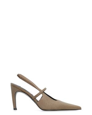 TOTEME Embossed Leather Slingback Pumps With Sculpted 8.5 Cm Heel - Green