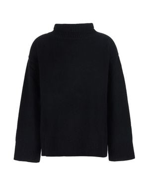 Soft Goat Cashmere Boyfriend Turtleneck Sweater With High Collar And Long Sleeves - Black
