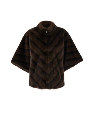 Le Plain Eco-Fur Shearling Jacket With Raised Collar And Wide Short Sleeves - Black