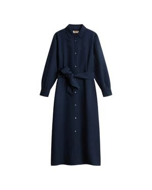 Woolrich Linen Blend Button-Up Shirt With Matching Belt - Blue