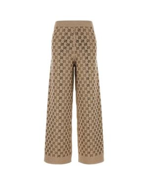 Gucci Embellished Wool Blend Sweatpants - Natural