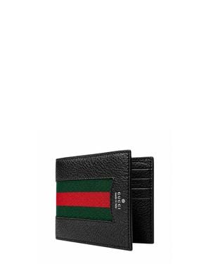 Gucci Matte Leather Web Stripe Bi-Fold Wallet - Red