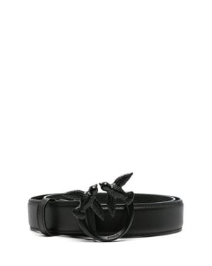 Pinko Smooth Grain Leather Signature Love Berry Buckle Belt - White