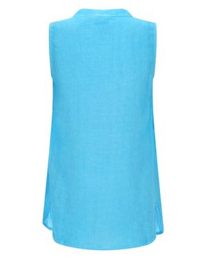 120% Lino Top Smanicato A Camicia - Blue