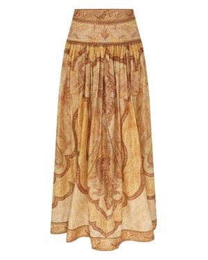 Zimmermann Wanderlust Gathered Printed Cotton-Blend Maxi Skirt - Natural