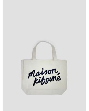 Maison Kitsuné Handwriting Mini Tote Handbag - White