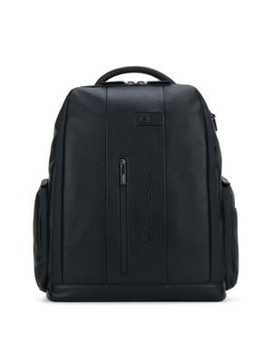 Piquadro Leather Laptop Backpack With 15.6" Screen Protection - Black