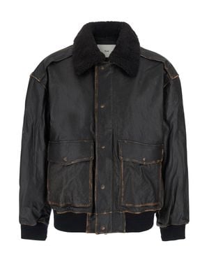 DUNST Detachable A-2 Leather Blouson Jacket With Zip Closure & Chest Patch - Black