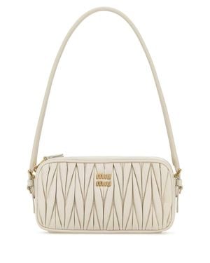 Miu Miu Mini Nappa Leather Shoulder Handbag With Golden Hardware - White
