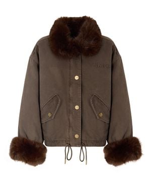 Pinko Bull Cotton Fur-Trim Peacoat - Brown