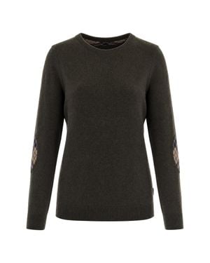 Barbour Plaid Elbow Patch Crewneck Sweater - Black