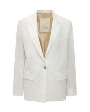 A PAPER KID Linen Mini Jacket With Single Reverse Button - White
