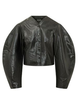 ROTATE BIRGER CHRISTENSEN Fitted Lambskin Leather Jacket - Black