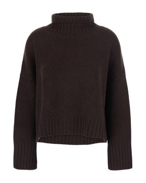 Soft Goat Soft Cashmere Turtleneck Sweater With High Collar And Long Sleeves - Black