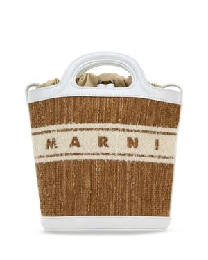 Marni Two-Tone Raffia And Leather Tropicalia Bucket Bag - Brown