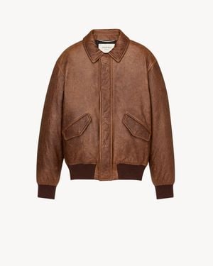 Saint Laurent Oversized 69 Pull-Up Bomber Jacket - Brown
