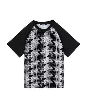 Balmain Round Neck Ribbed T-Shirt For Boys - Black