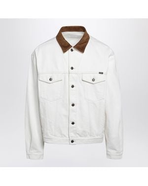 Prada Old Denim Jacket With Leather Details - White