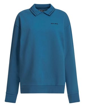 Miu Miu Classic Collared Cotton Sweatshirt With Relaxed Fit - Blue