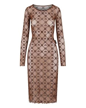 Marine Serre Sheer Long Sleeve Midi Dress - Natural