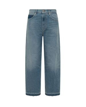 Pinko Wide-Leg Denim Jeans With Frayed Hem - Blue