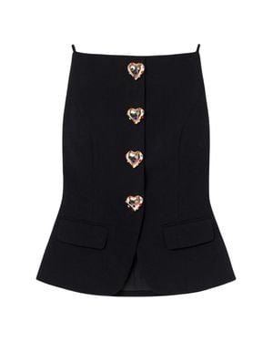 Self-Portrait Embellished Button-Front Peplum Vest Top - Black